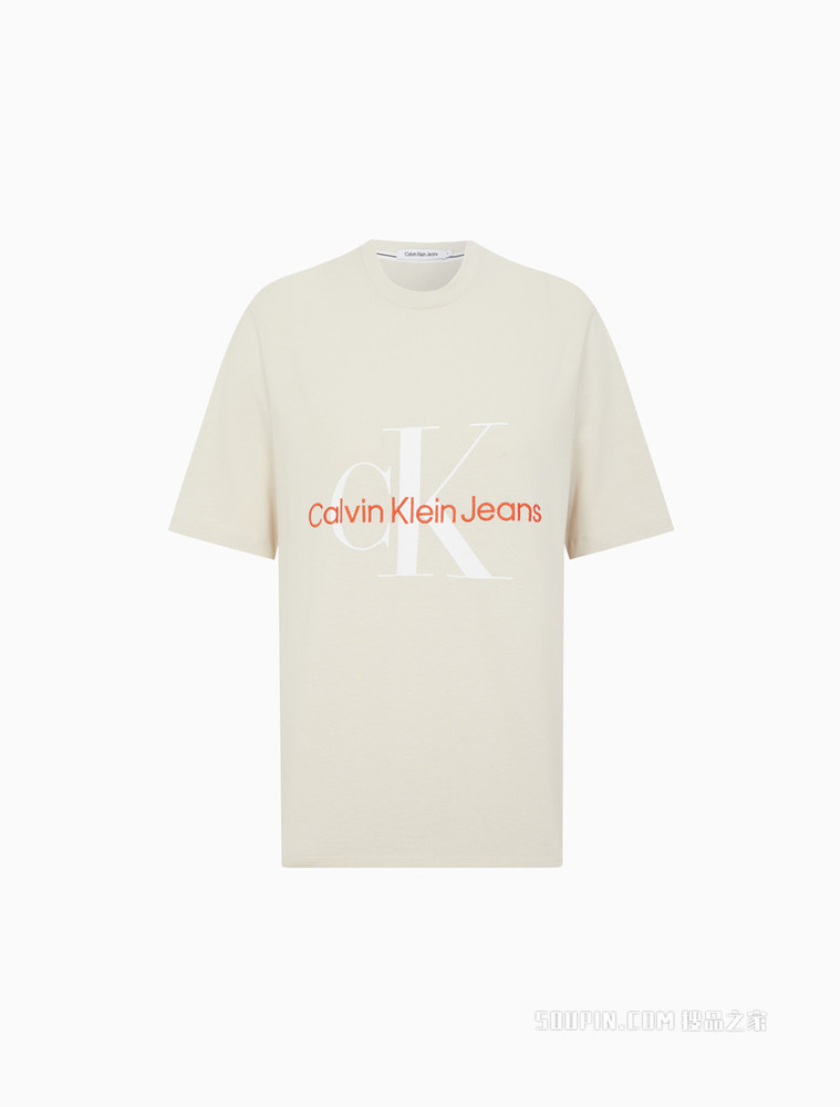 Calvin Klein 女士休闲圆领纯棉刺绣印花短袖T恤J218885