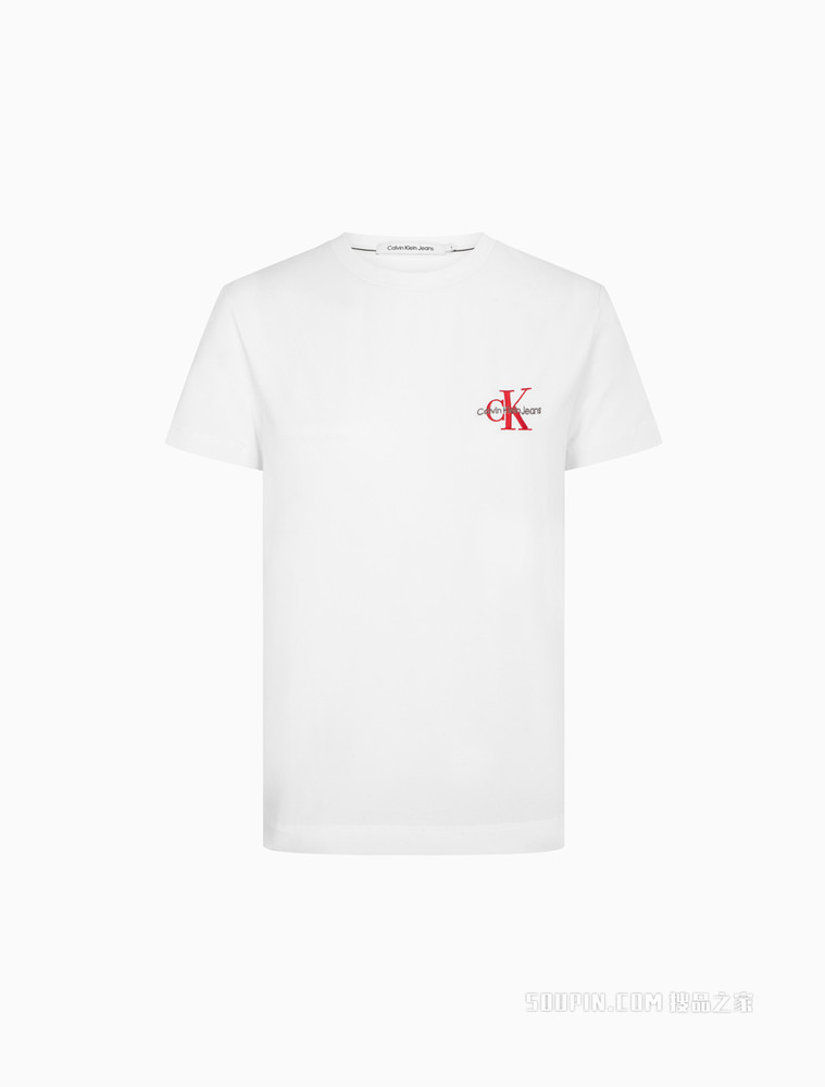 Calvin Klein 女士舒适圆领交叠刺绣LOGO短袖T恤J218883