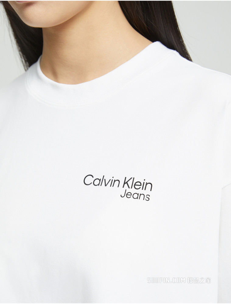 Calvin Klein 女士时尚圆领醒目字母印花短袖T恤J218904