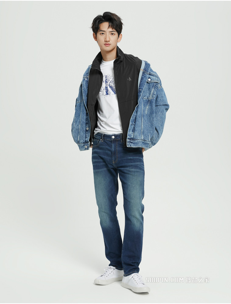 Calvin Klein 男士立领拉链同色系印花单夹克外套J320579