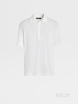 白色桑蚕丝及棉质针织短袖 Polo 衫
