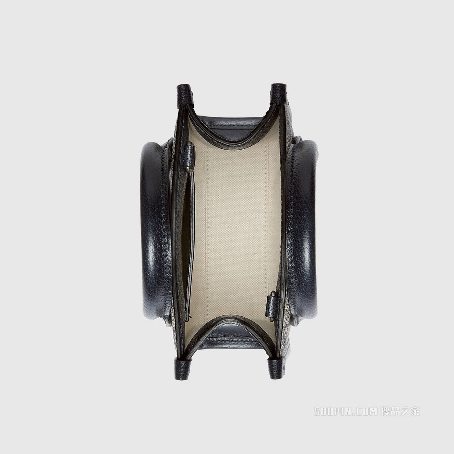 互扣式双G迷你托特包 米色和蓝色GG Supreme帆布