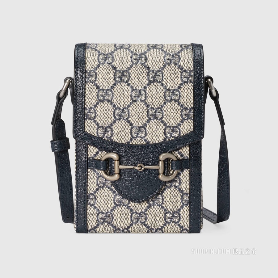 Gucci 马衔扣1955系列迷你手袋 米色和蓝色Supreme帆布