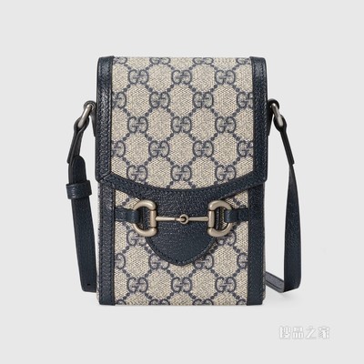 Gucci 马衔扣1955系列迷你手袋 米色和蓝色Supreme帆布
