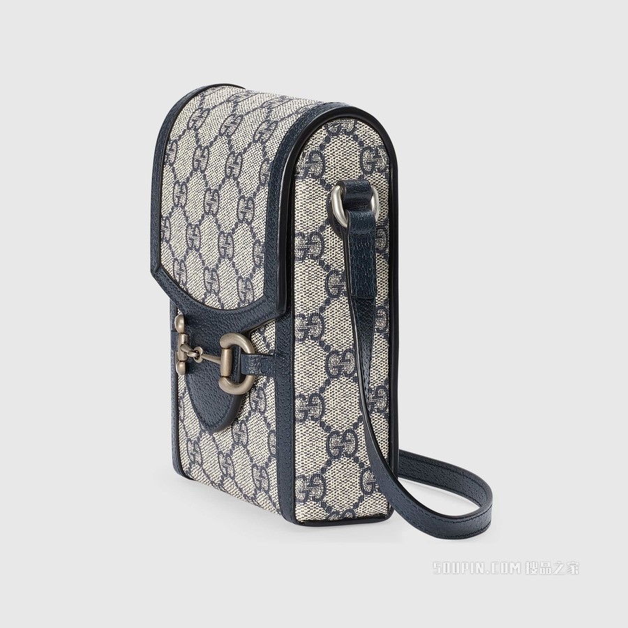 Gucci 马衔扣1955系列迷你手袋 米色和蓝色Supreme帆布