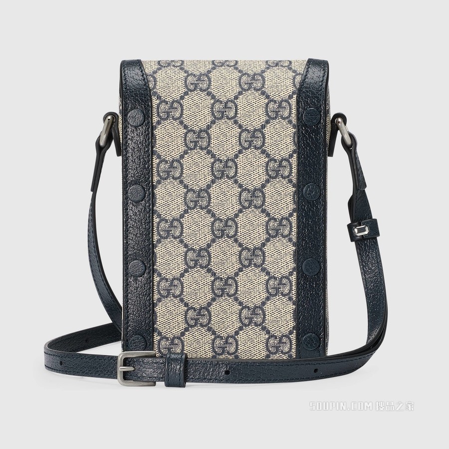 Gucci 马衔扣1955系列迷你手袋 米色和蓝色Supreme帆布