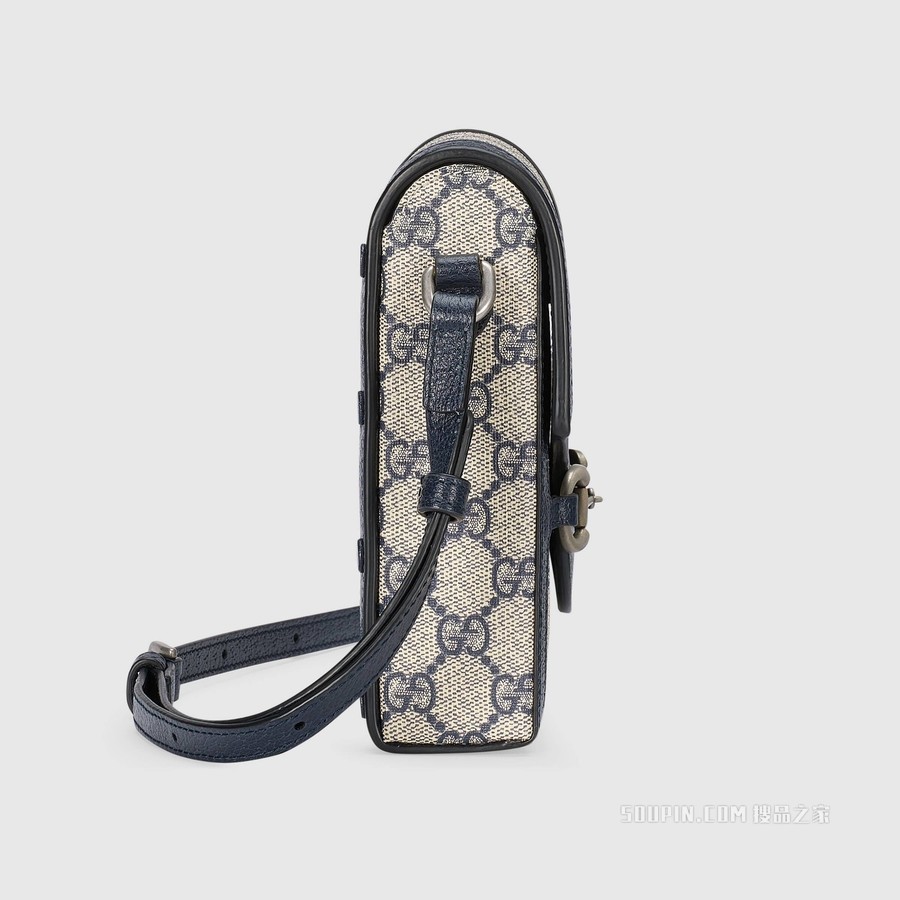 Gucci 马衔扣1955系列迷你手袋 米色和蓝色Supreme帆布