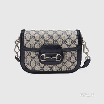 Gucci 马衔扣1955系列GG迷你手袋 米色和蓝色Supreme帆布