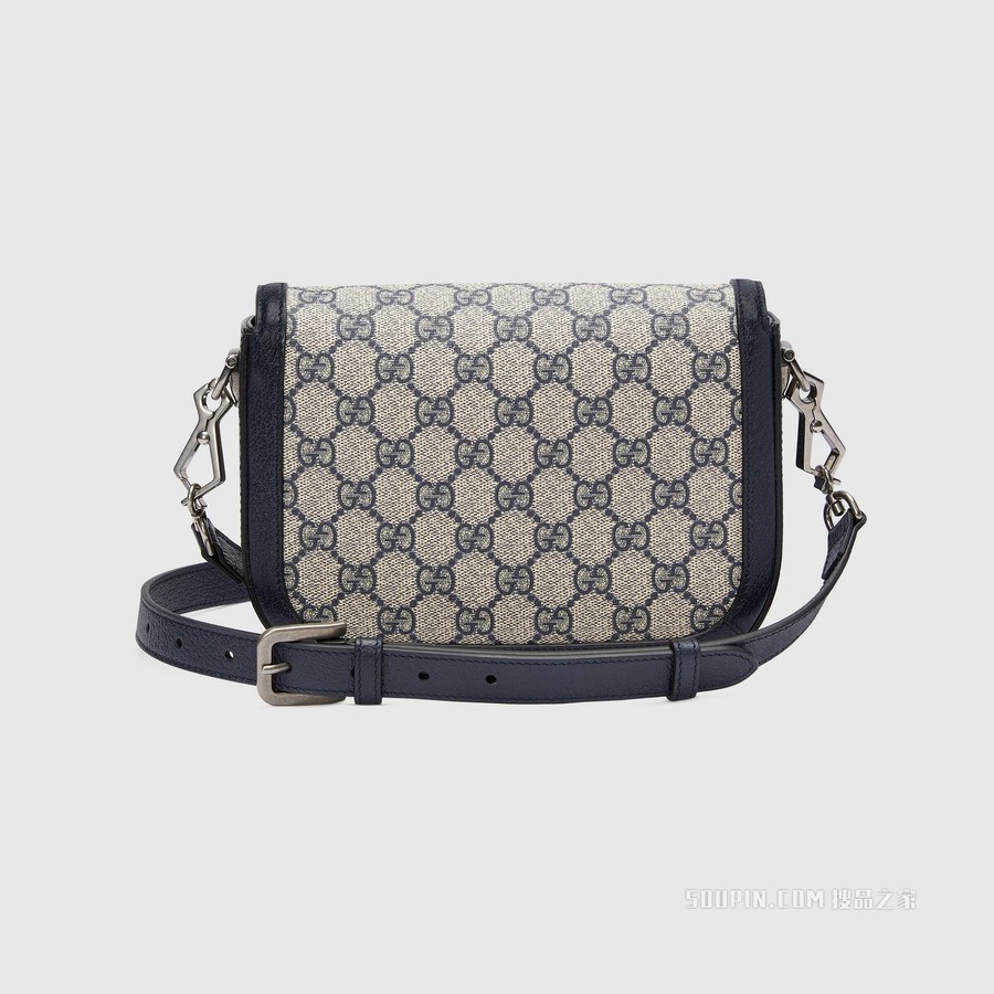 Gucci 马衔扣1955系列GG迷你手袋 米色和蓝色Supreme帆布
