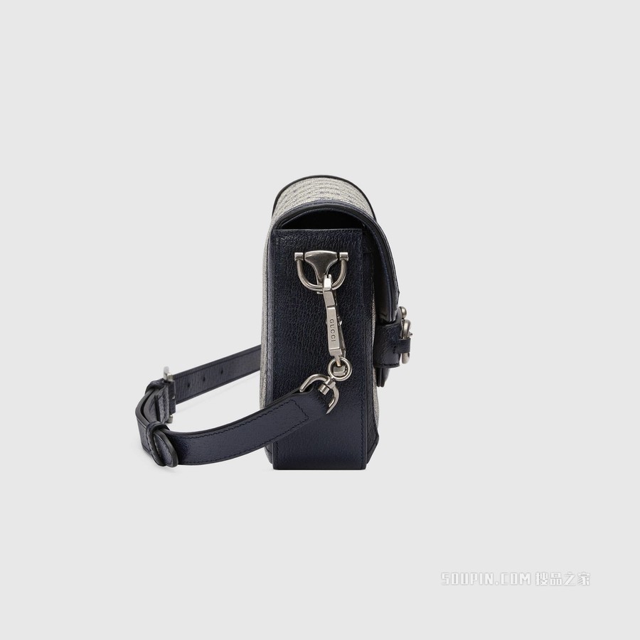 Gucci 马衔扣1955系列GG迷你手袋 米色和蓝色Supreme帆布