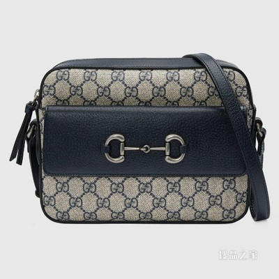 Gucci 马衔扣1955系列小号手袋 米色和蓝色GG Supreme帆布