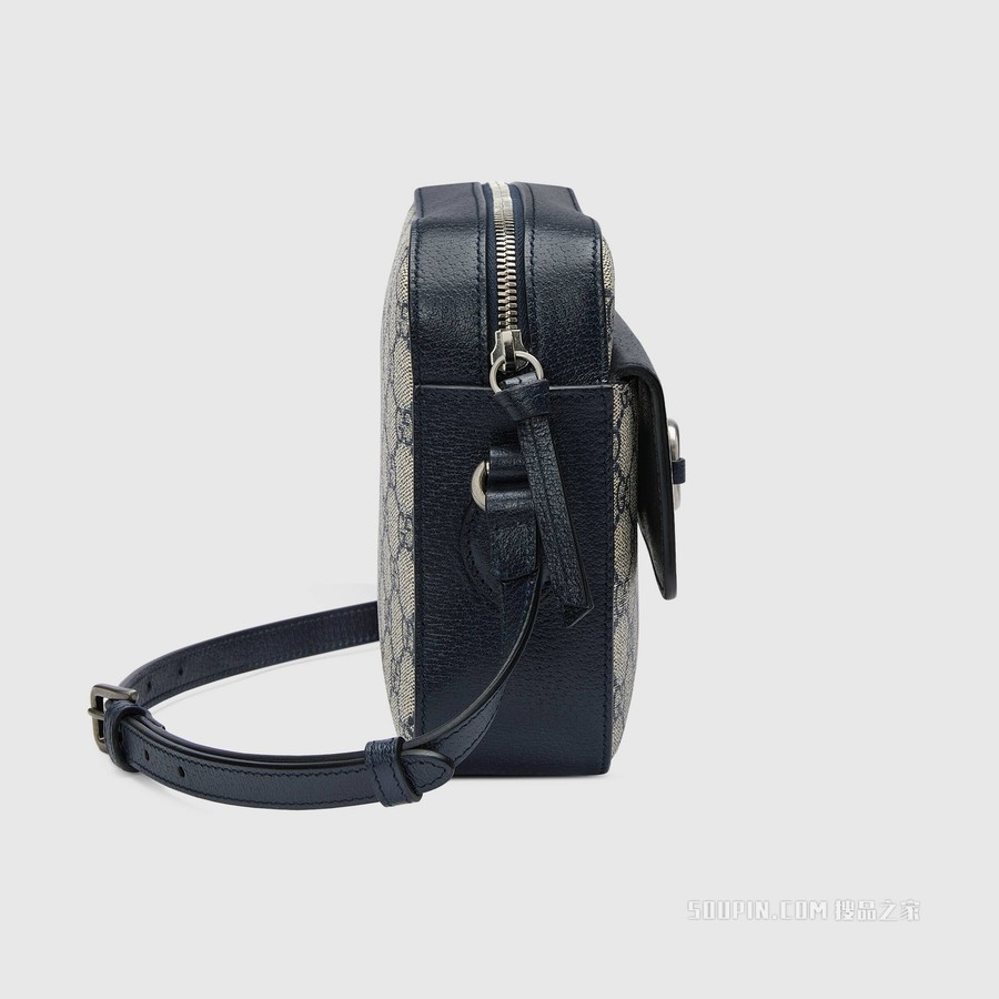 Gucci 马衔扣1955系列小号手袋 米色和蓝色GG Supreme帆布