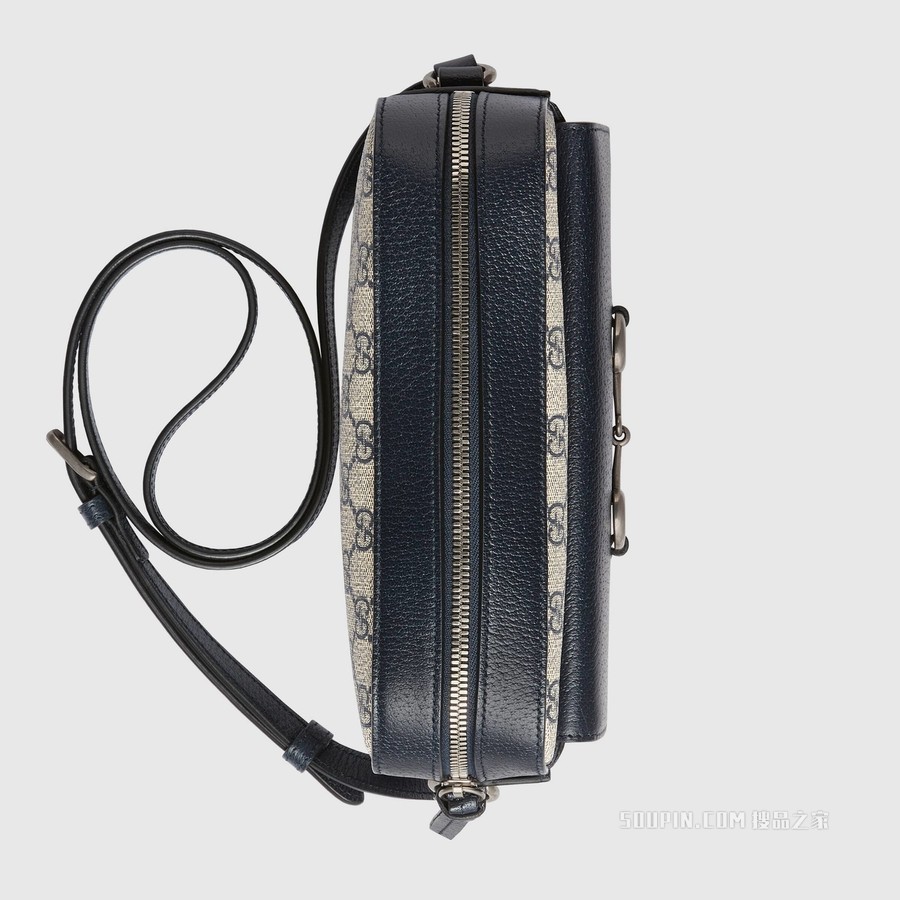 Gucci 马衔扣1955系列小号手袋 米色和蓝色GG Supreme帆布