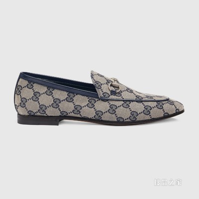 Gucci Jordaan系列女士GG乐福鞋 米色和蓝色帆布