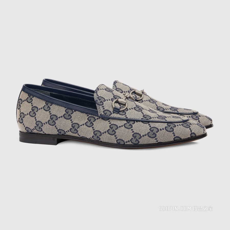 Gucci Jordaan系列女士GG乐福鞋 米色和蓝色帆布