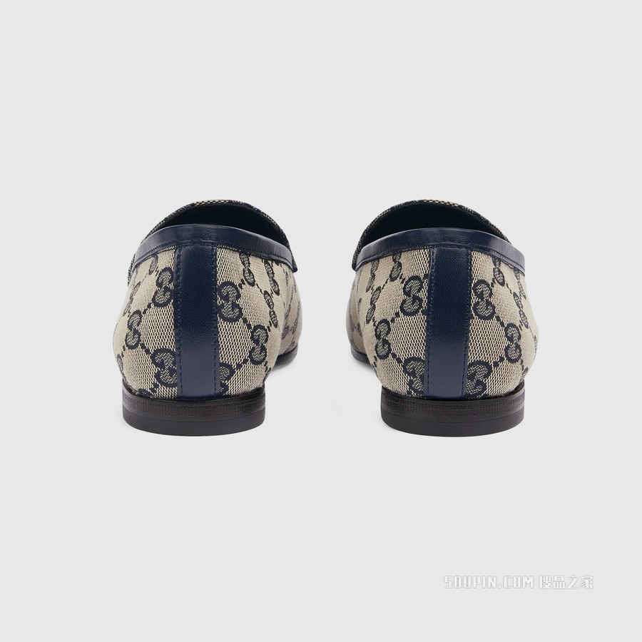 Gucci Jordaan系列女士GG乐福鞋 米色和蓝色帆布