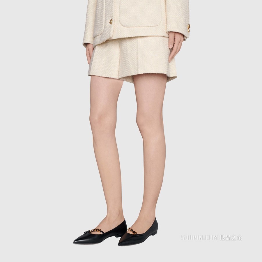 饰“GUCCI”女士平底芭蕾舞鞋 黑色皮革平底鞋