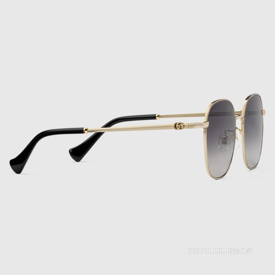 低鼻梁架贴合设计圆形镜框太阳眼镜 金色调金属