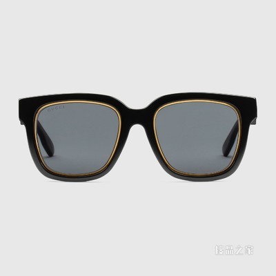 低鼻梁架贴合设计方形镜框太阳眼镜 黑色醋纤