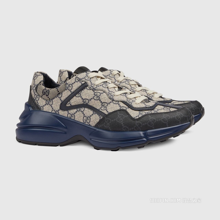 Rhyton系列男士GG运动鞋 米色和蓝色Supreme帆布