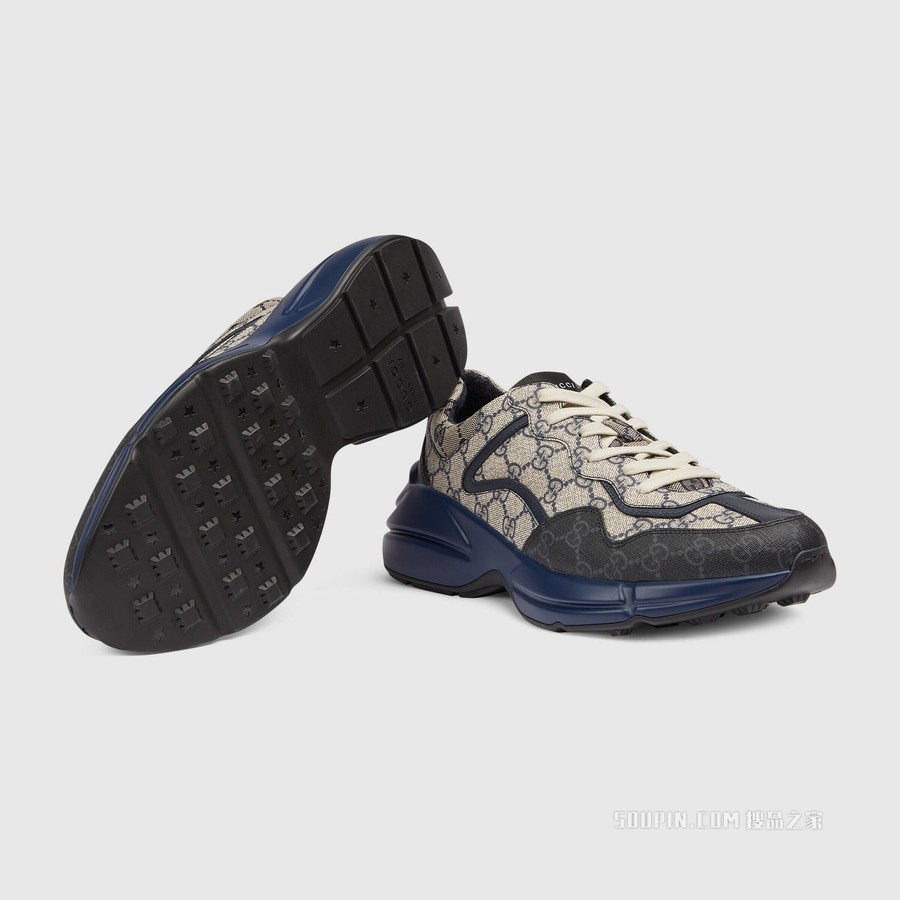 Rhyton系列男士GG运动鞋 米色和蓝色Supreme帆布