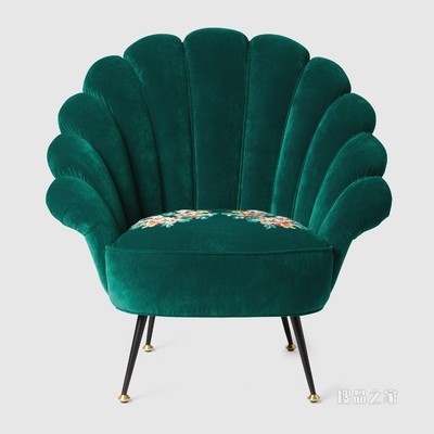 刺绣花朵天鹅绒扶手椅 水鸭蓝天鹅绒