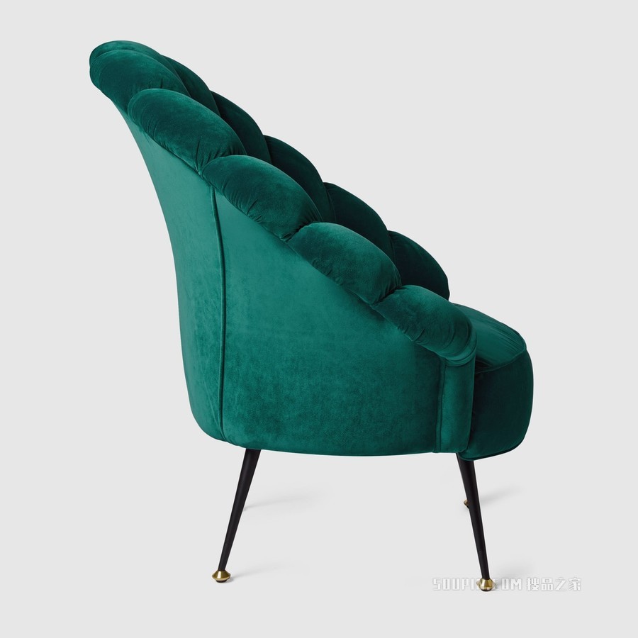 刺绣花朵天鹅绒扶手椅 水鸭蓝天鹅绒