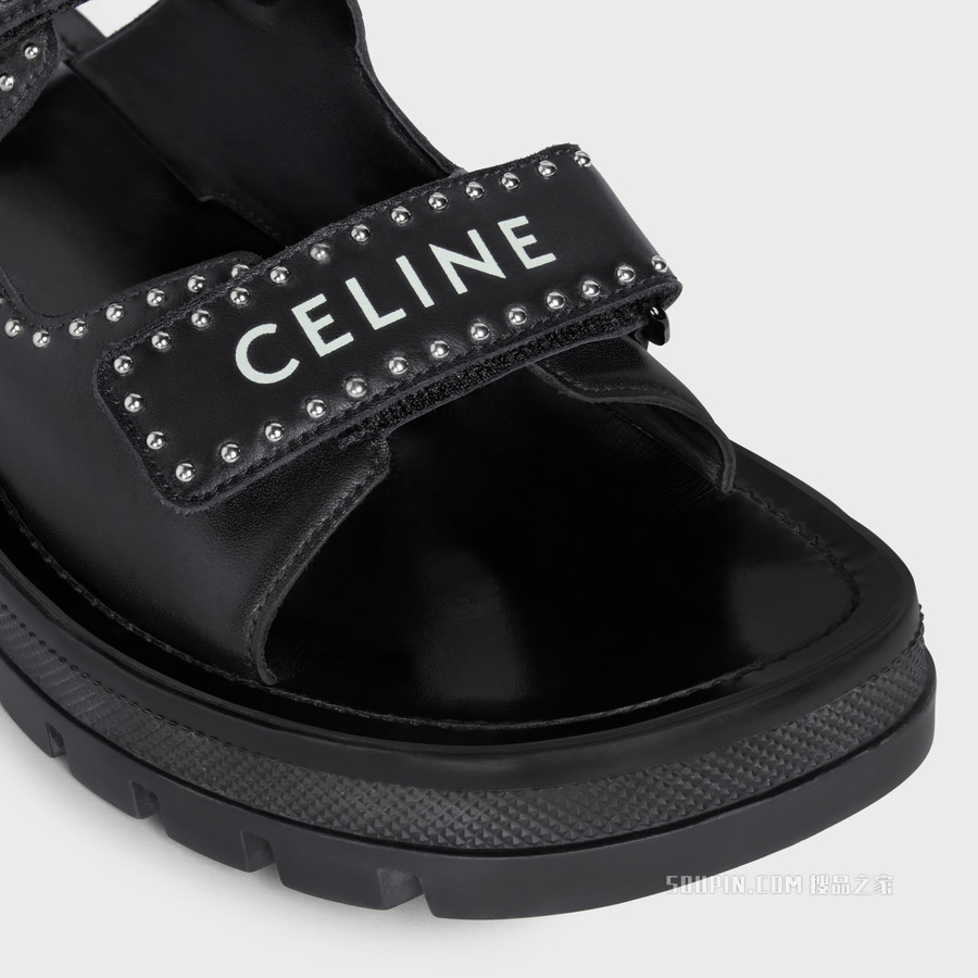 CELINE LEO饰钉固定带牛皮革凉鞋 24660