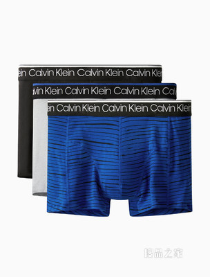 Calvin Klein男士三条装循环LOGO腰边贴身平角内裤NP2421O