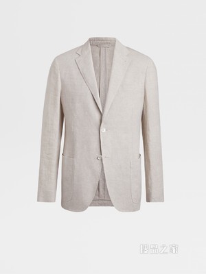 米白色亚麻成衣水洗衬衫夹克，修身版型