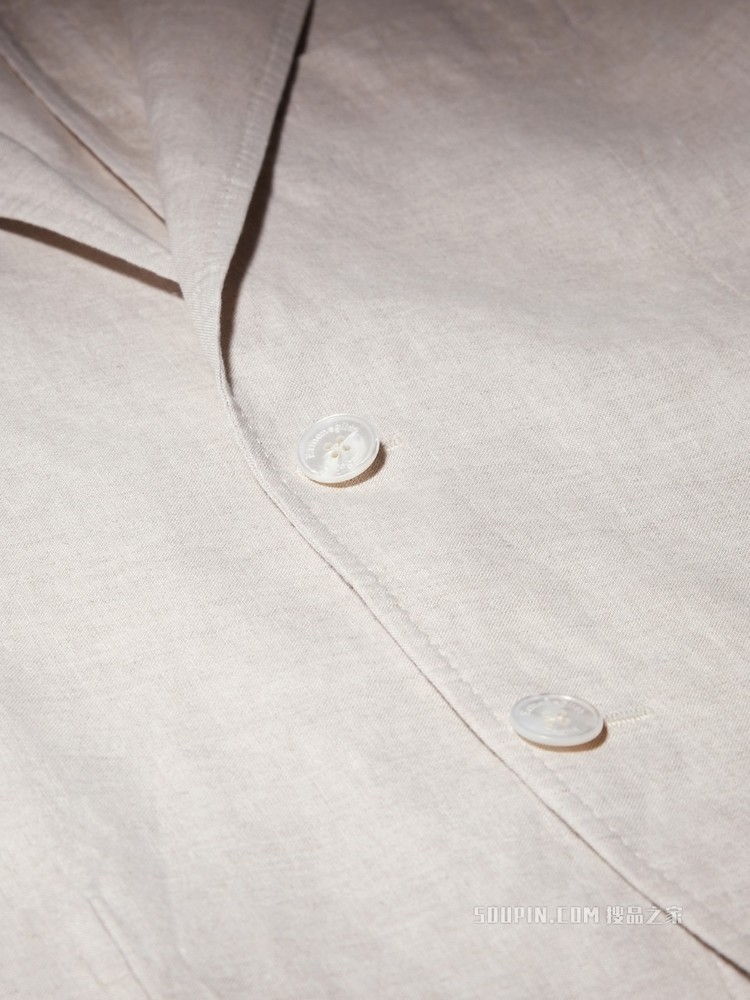 米白色亚麻成衣水洗衬衫夹克，修身版型