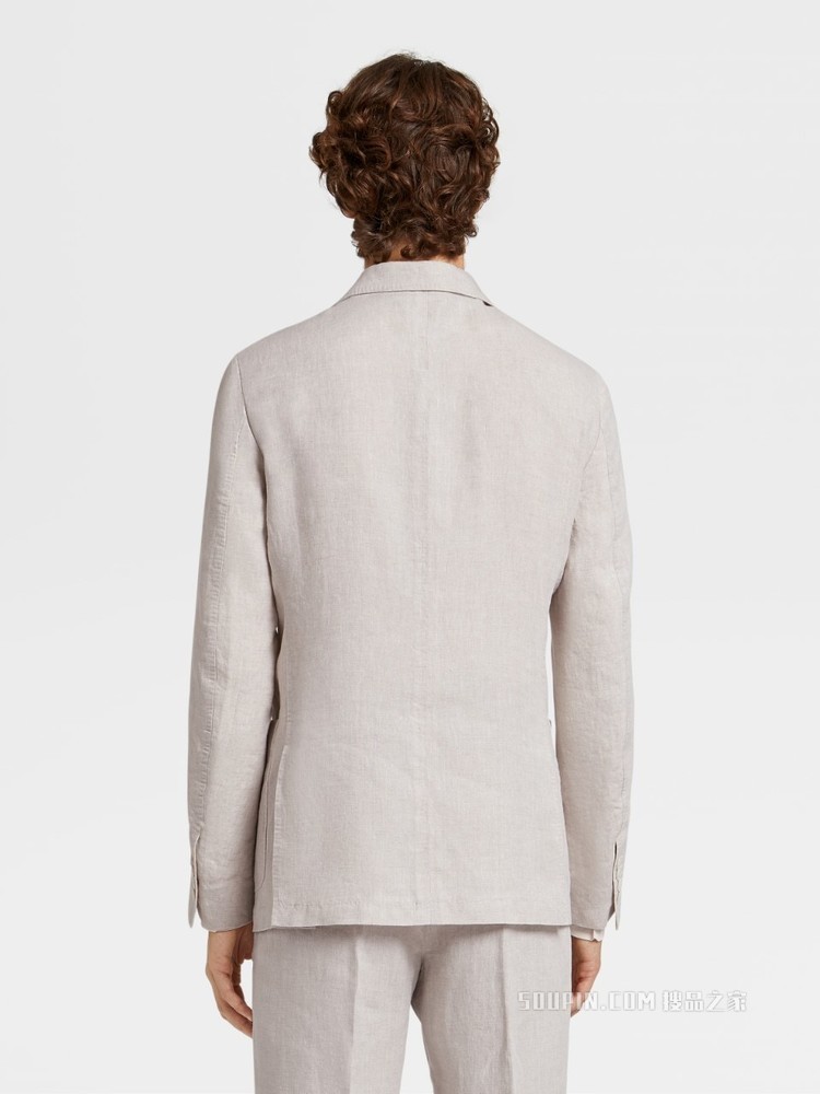 米白色亚麻成衣水洗衬衫夹克，修身版型