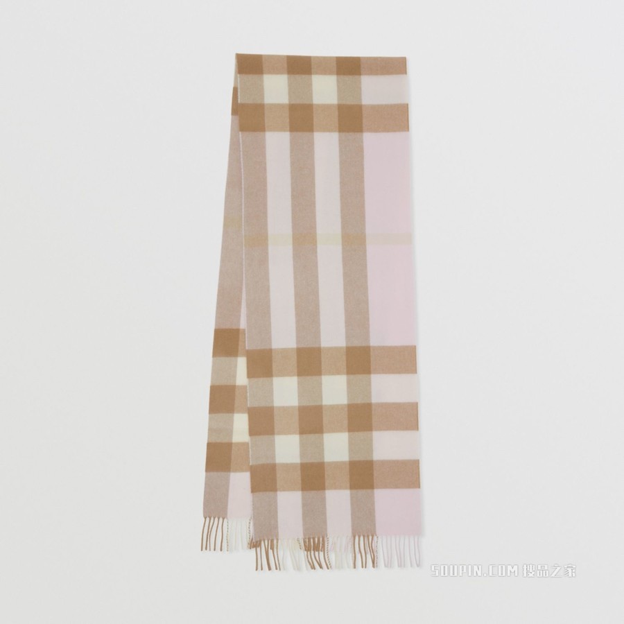 格纹羊绒围巾 (雪花石粉红)