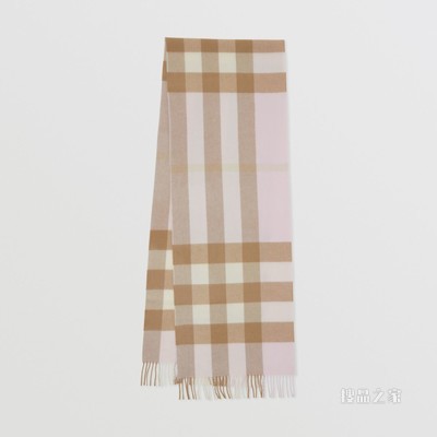 格纹羊绒围巾 (雪花石粉红)