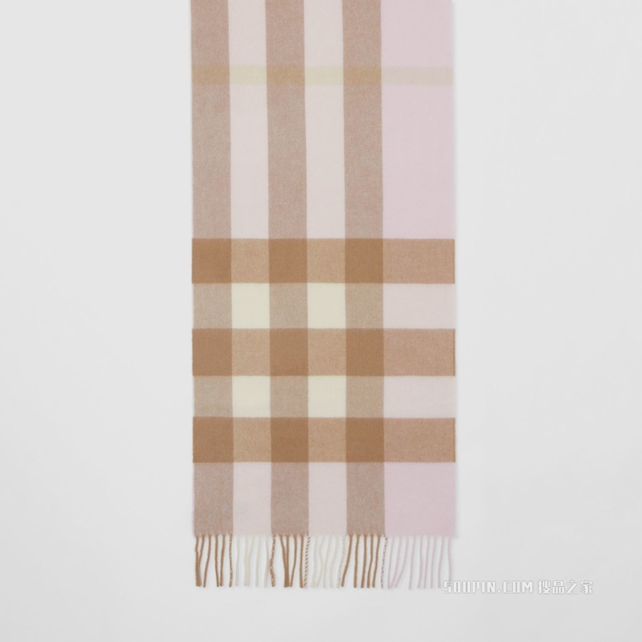 格纹羊绒围巾 (雪花石粉红)