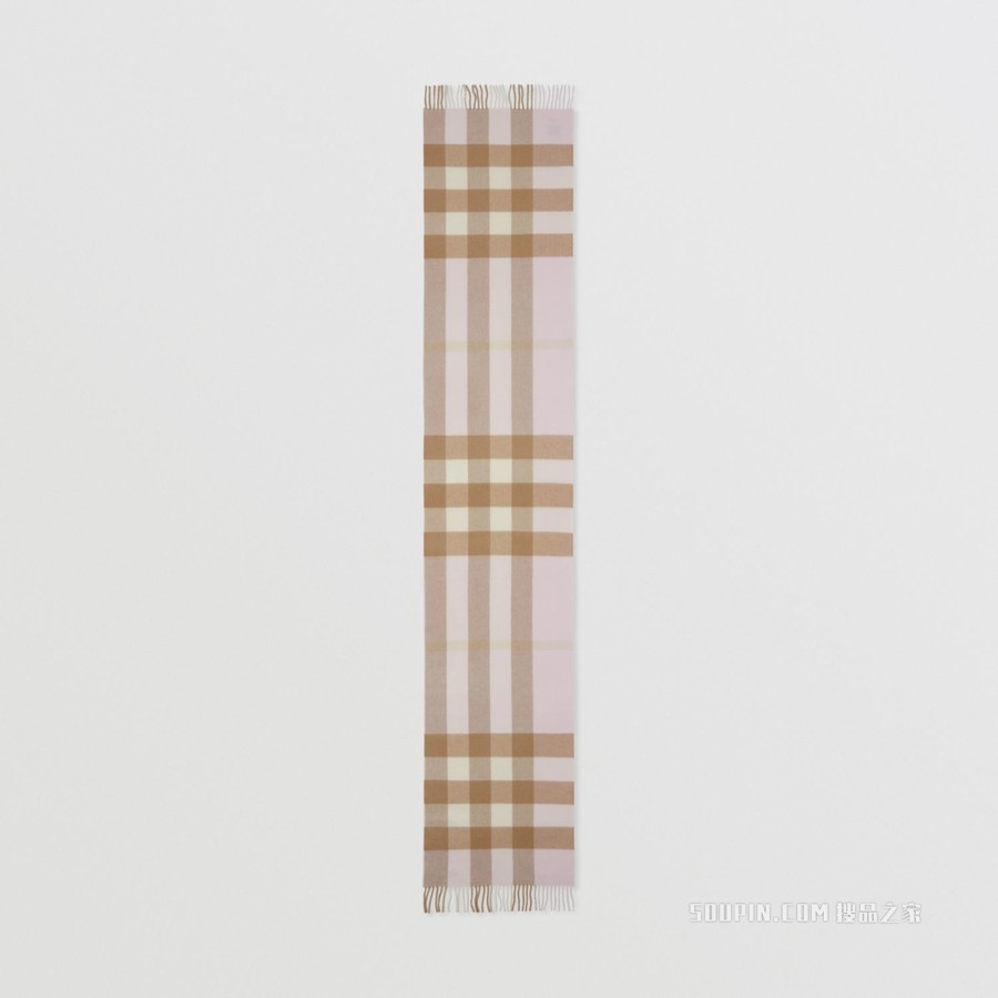 格纹羊绒围巾 (雪花石粉红)