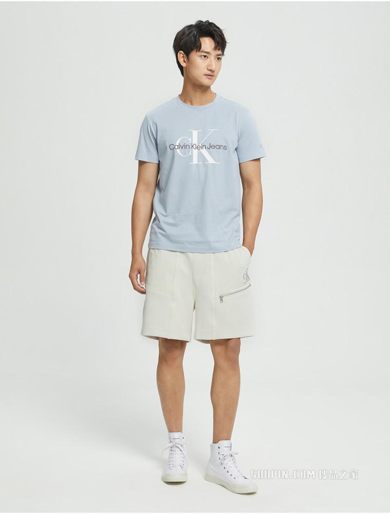 Calvin Klein 男士舒适简约纯棉叠印LOGO短袖T恤J320770