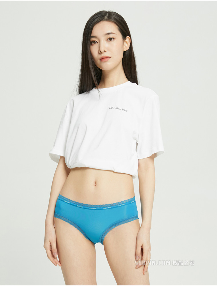 Calvin Klein 女士性感蕾丝循环LOGO透气半包臀三角内裤QD3767