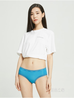 Calvin Klein 女士性感蕾丝循环LOGO透气半包臀三角内裤QD3767
