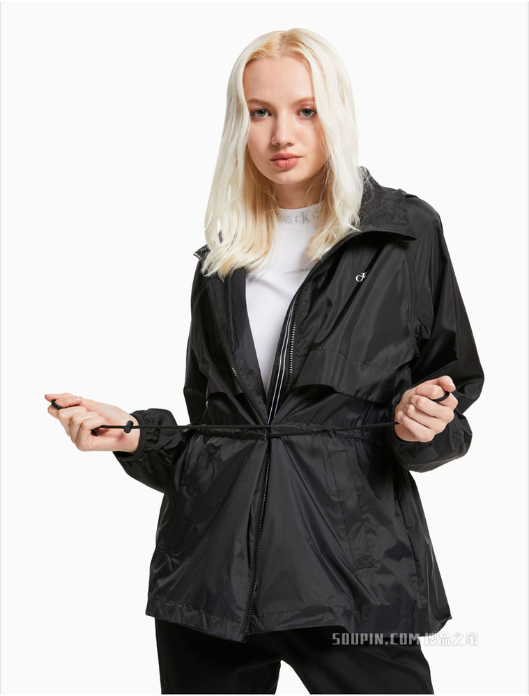 Calvin Klein 女装户外运动连帽抽绳收腰印花单夹克外套J216115