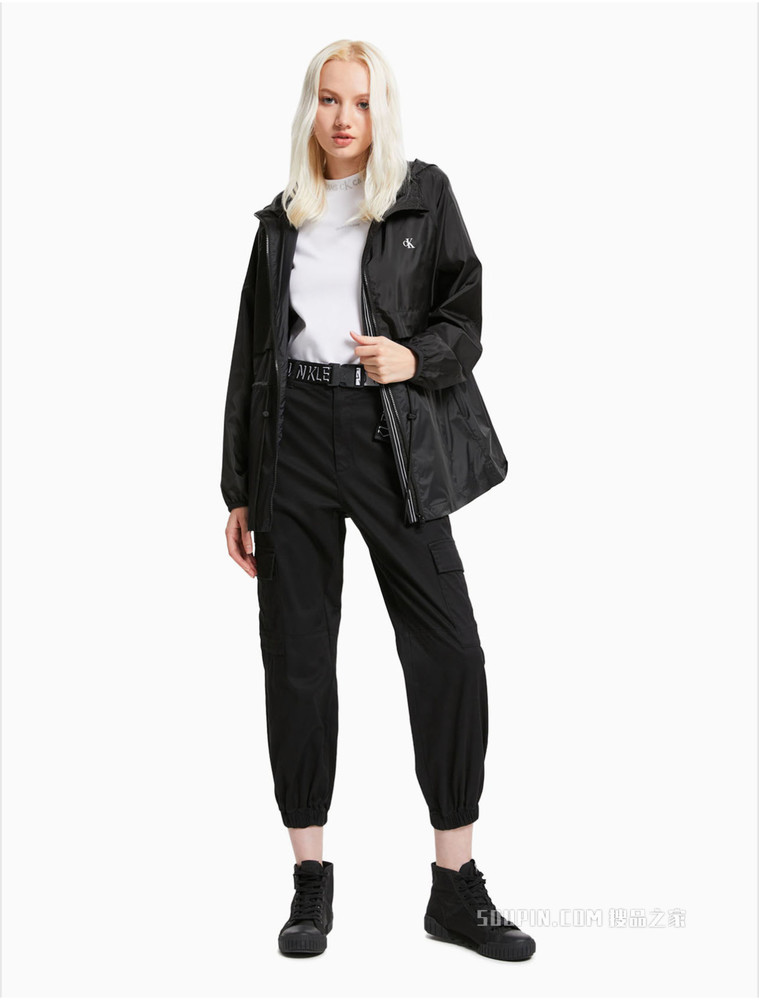 Calvin Klein 女装户外运动连帽抽绳收腰印花单夹克外套J216115