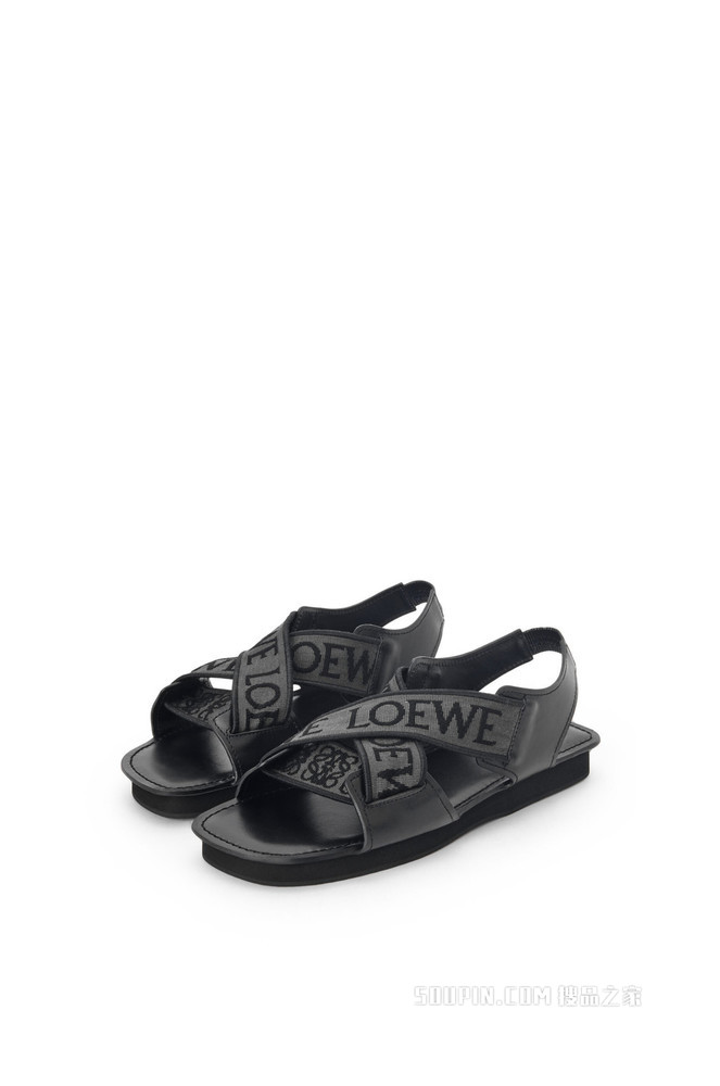 LOEWE 提花布和牛皮革十字交叉凉鞋