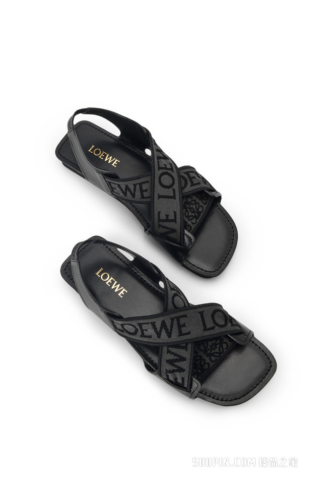 LOEWE 提花布和牛皮革十字交叉凉鞋