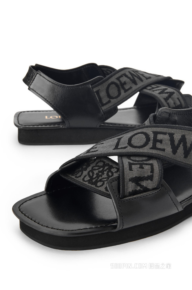 LOEWE 提花布和牛皮革十字交叉凉鞋