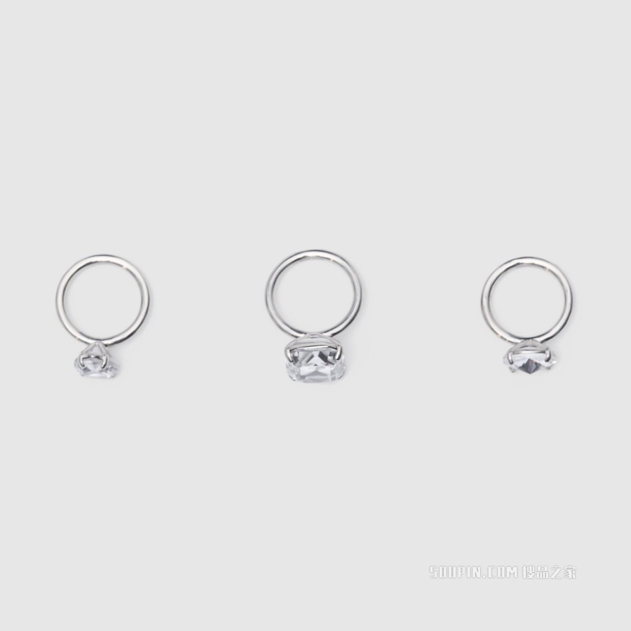 独粒人造水晶拼镀钯金戒指套组 (钯金色) - 女士