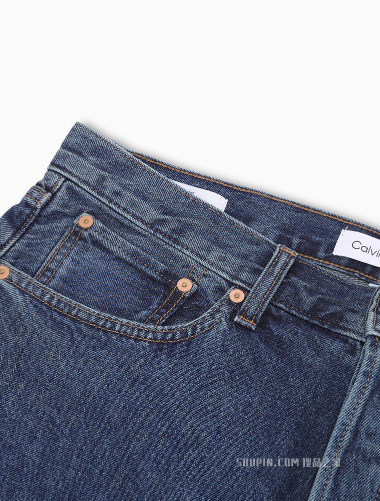 Calvin Klein 男女同款时尚直筒铆钉扣纯棉LOGO贴片牛仔裤40636ST