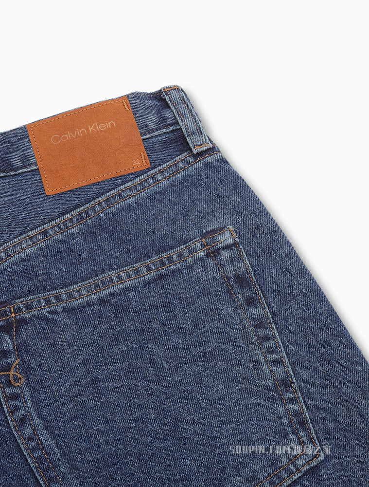 Calvin Klein 男女同款时尚直筒铆钉扣纯棉LOGO贴片牛仔裤40636ST
