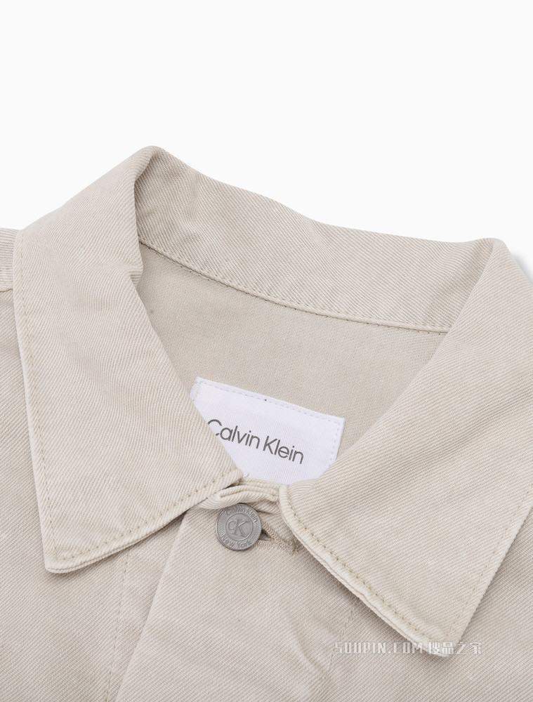 Calvin Klein 男女同款工装风翻领排扣纯棉做旧牛仔外套40667ST