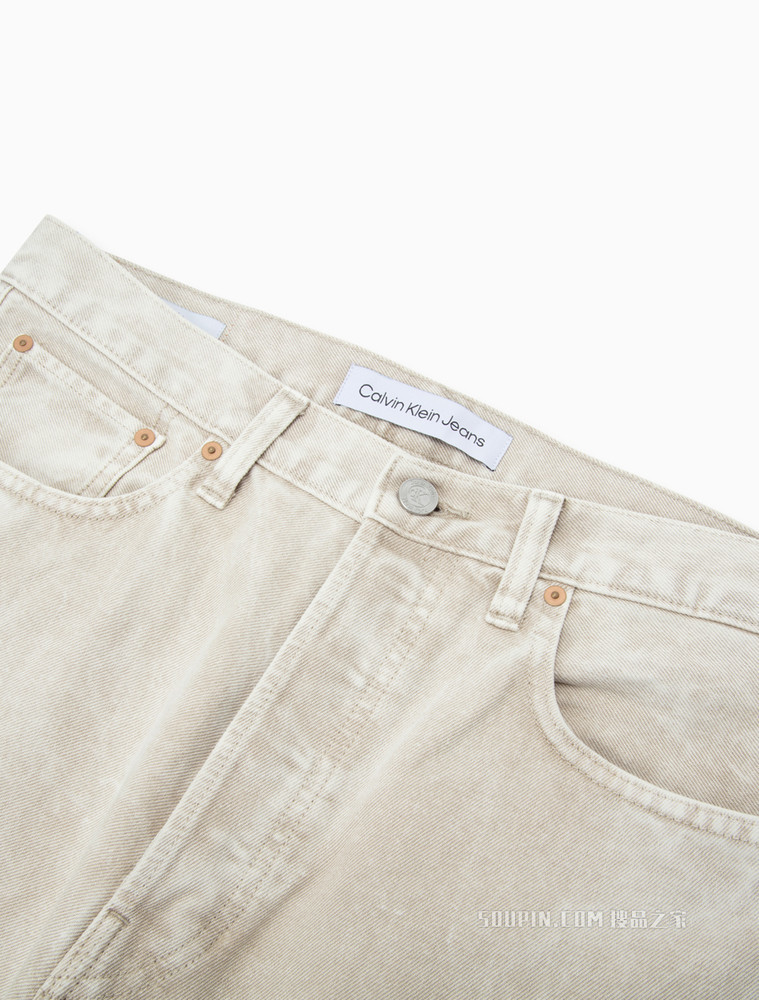 Calvin Klein 男女同款复古做旧直筒纯棉LOGO贴片牛仔裤40660ST