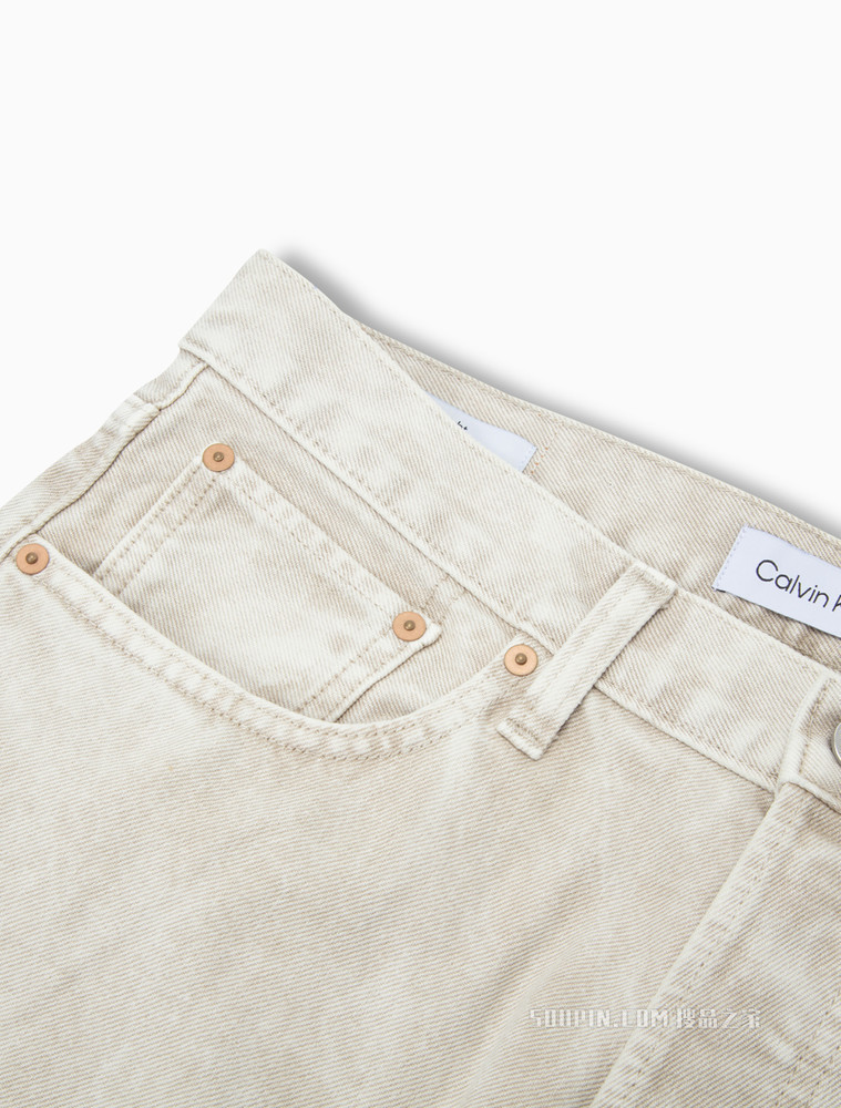 Calvin Klein 男女同款复古做旧直筒纯棉LOGO贴片牛仔裤40660ST